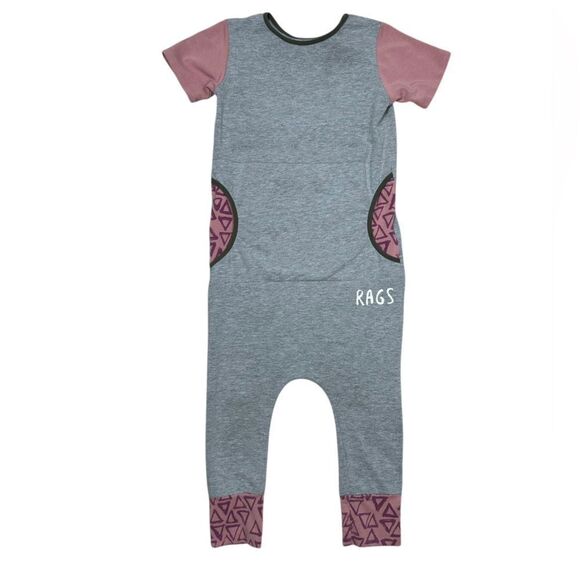 Rags to Ratches Todder Grey & Pink Triangle Pattern Romper Jumpsuit - Picture 1 of 7
